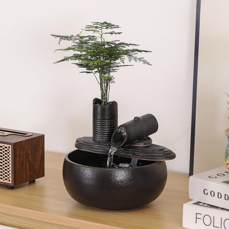 Andady Ceramic Tabletop Fountain Water Feature Fall Indoor and Outdoor Decoration (Black Bamboo A151) - Image 3